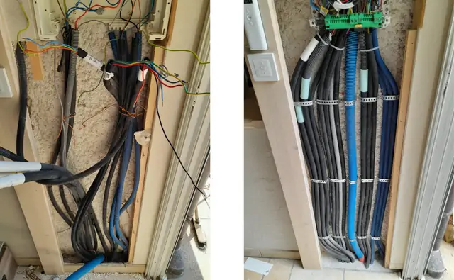 Les gaines, avant et après — Tableau refait à neuf à La Roche-sur-Foron, La Roche-sur-Foron — Pral'Elec électricien